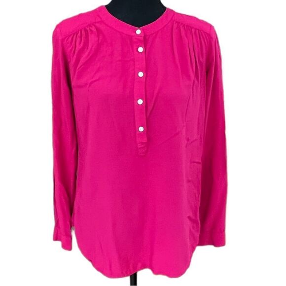 LOFT pink button front tab sleeved top, size XS - Picture 1 of 6